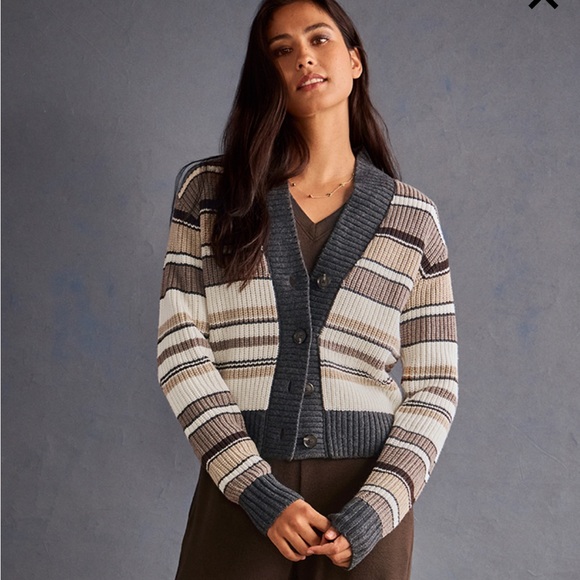 Cabi Cocoa Striped Cardigan size Large - Picture 2 of 12